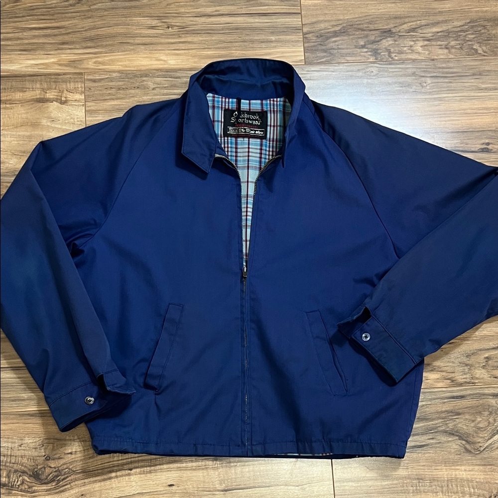 Vintage Navy Blue Harrington-Style Jacket by Oakbrook Sportswear for Sears Sz L